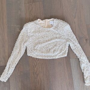 MABLE Cream Beaded Crop Top